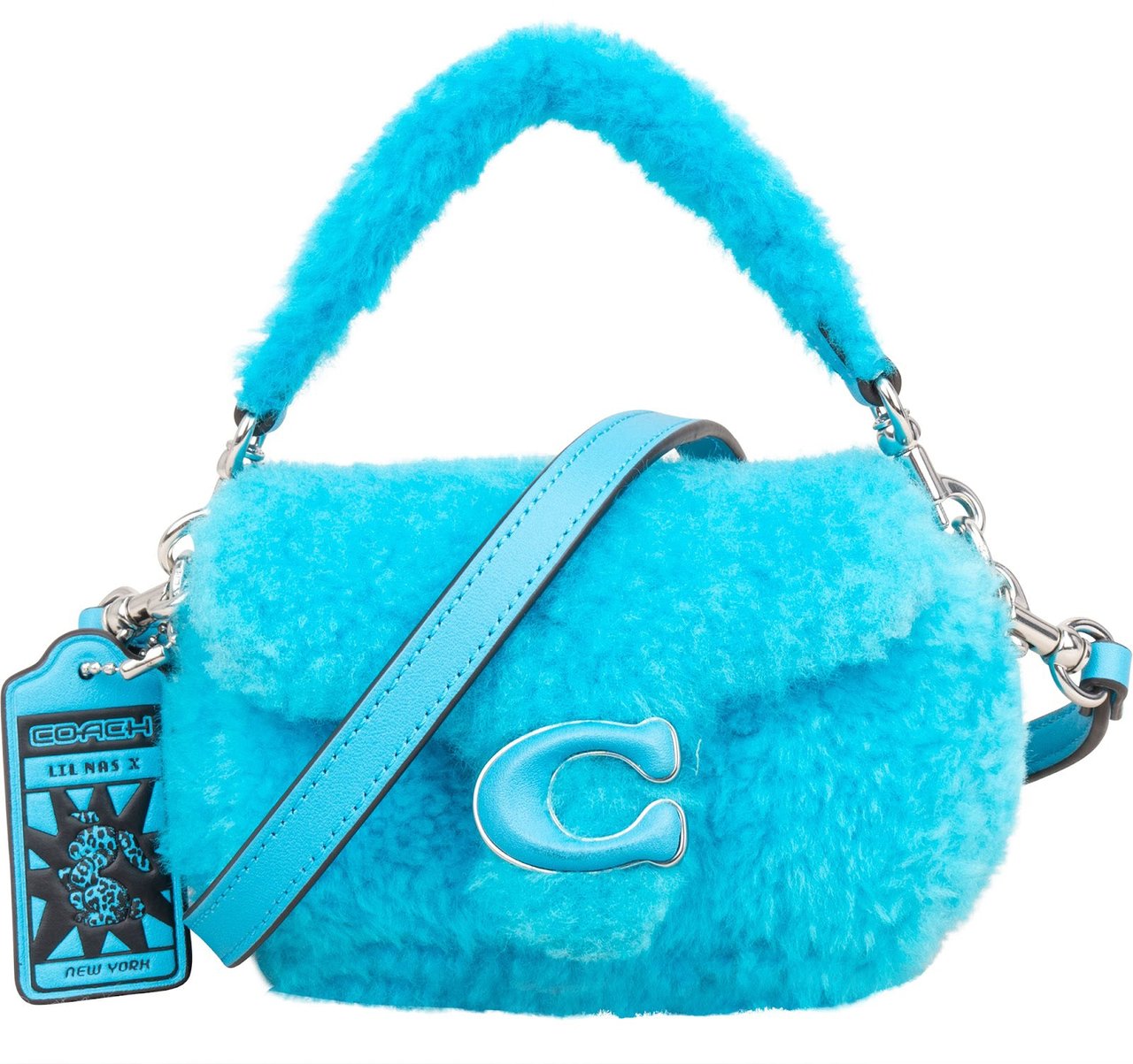 Coach Shearling Limited Lil Nas X Edition Micro Tabby Crossbody Handbag Blauw