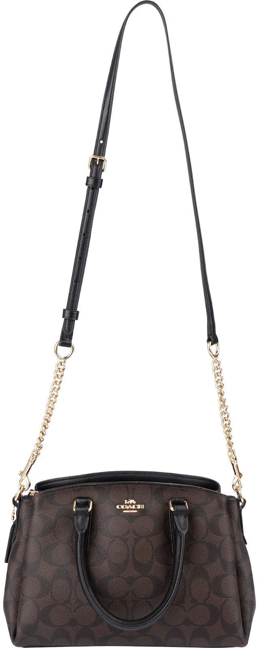 Coach Signature Monogram Canvas Mini Lillie Carryall Crossbody Handbag Bruin