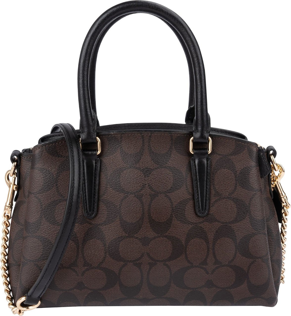 Coach Signature Monogram Canvas Mini Lillie Carryall Crossbody Handbag Bruin