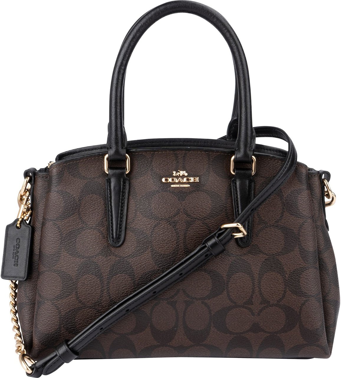 Coach Signature Monogram Canvas Mini Lillie Carryall Crossbody Handbag Bruin