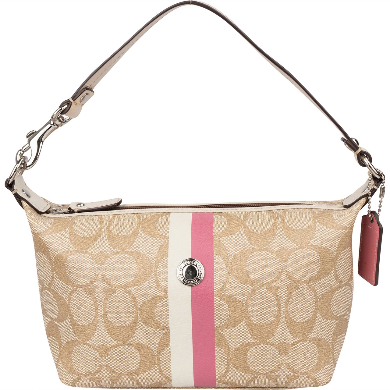Coach Coach Canvas Monogram Stripe Handbag Beige