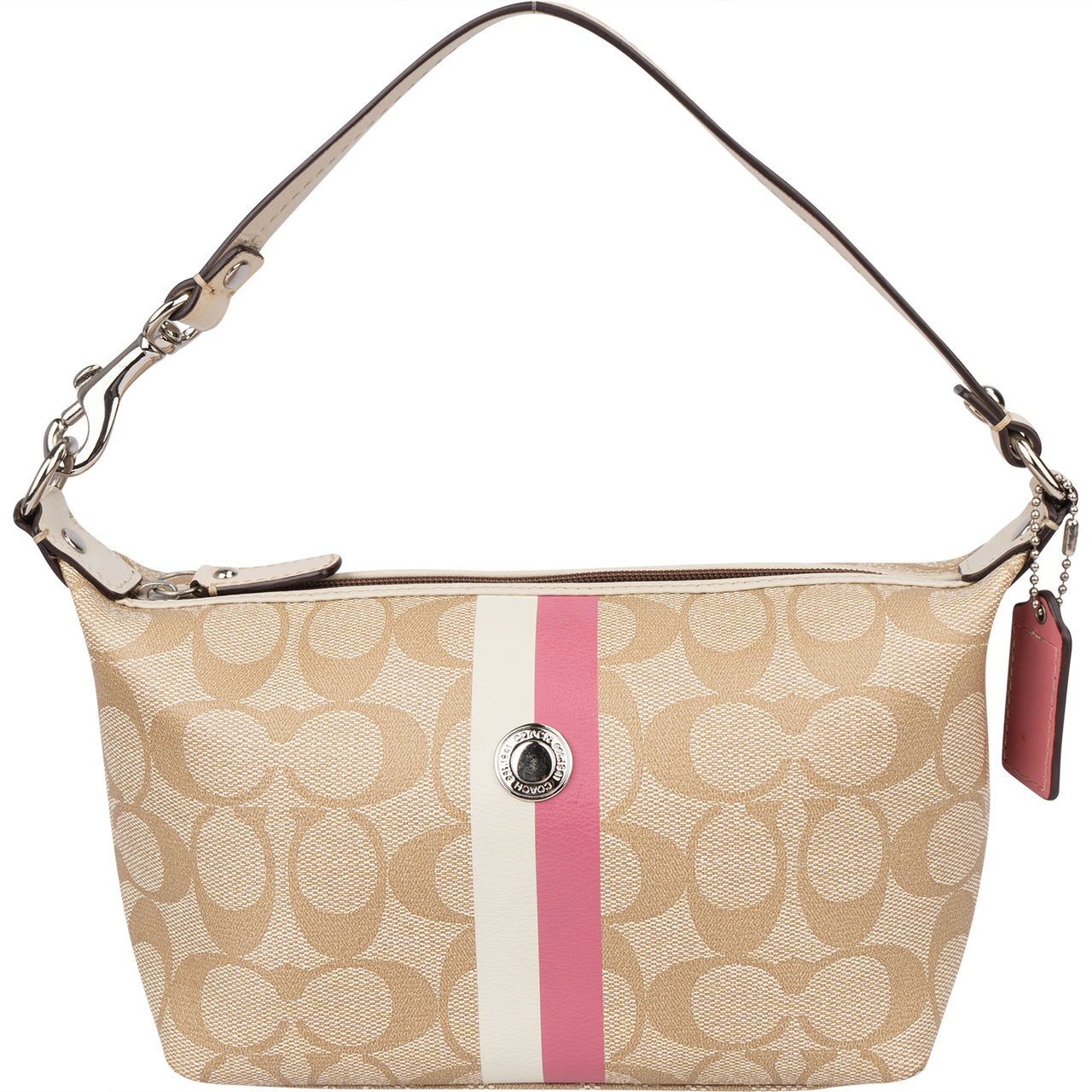Coach Canvas Monogram Stripe Handbag Beige