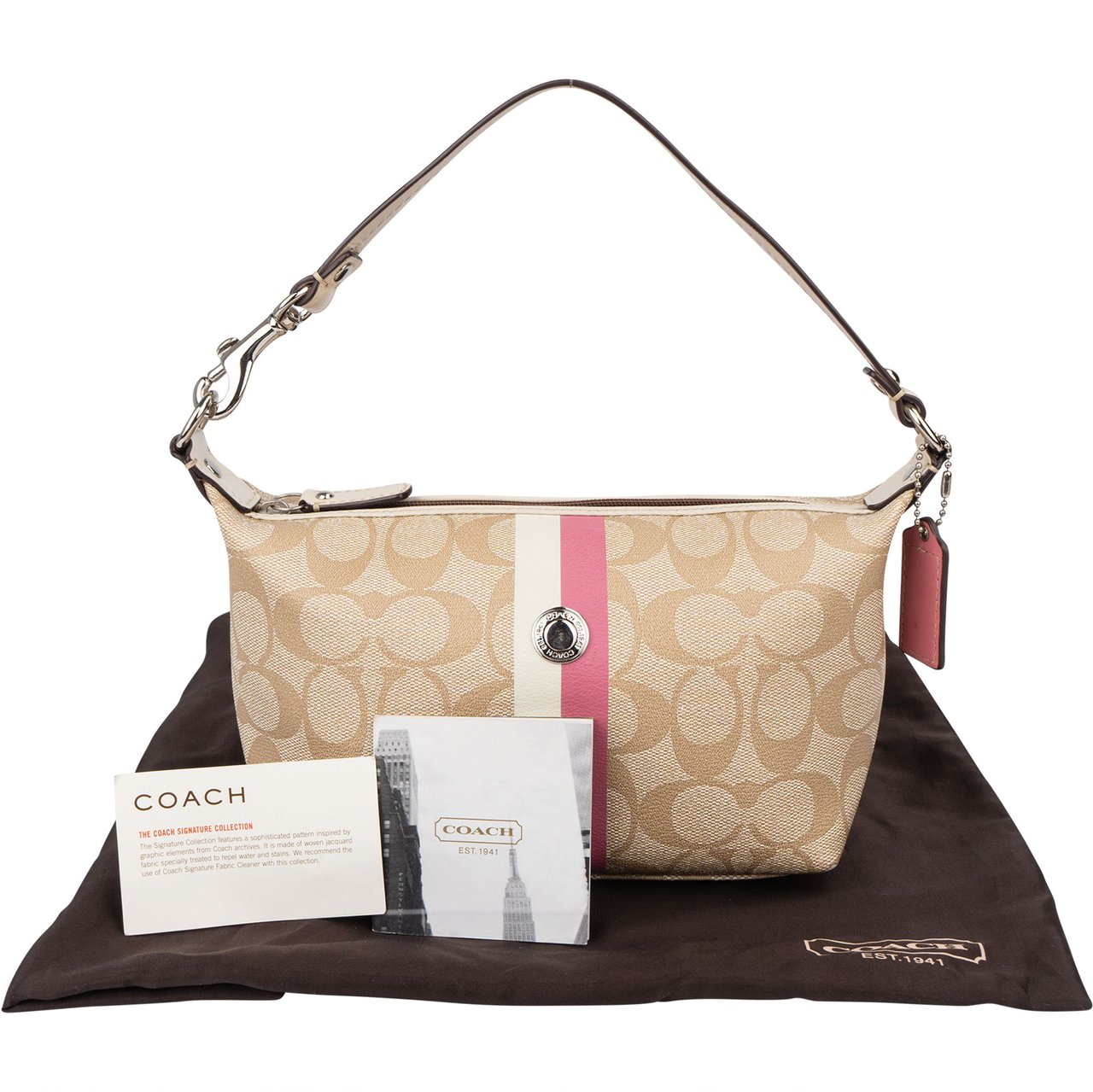 Coach Coach Canvas Monogram Stripe Handbag Beige