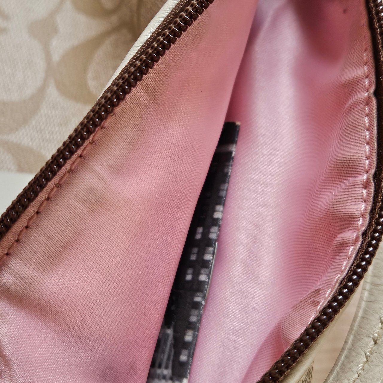 Coach Canvas Monogram Stripe Handbag Beige