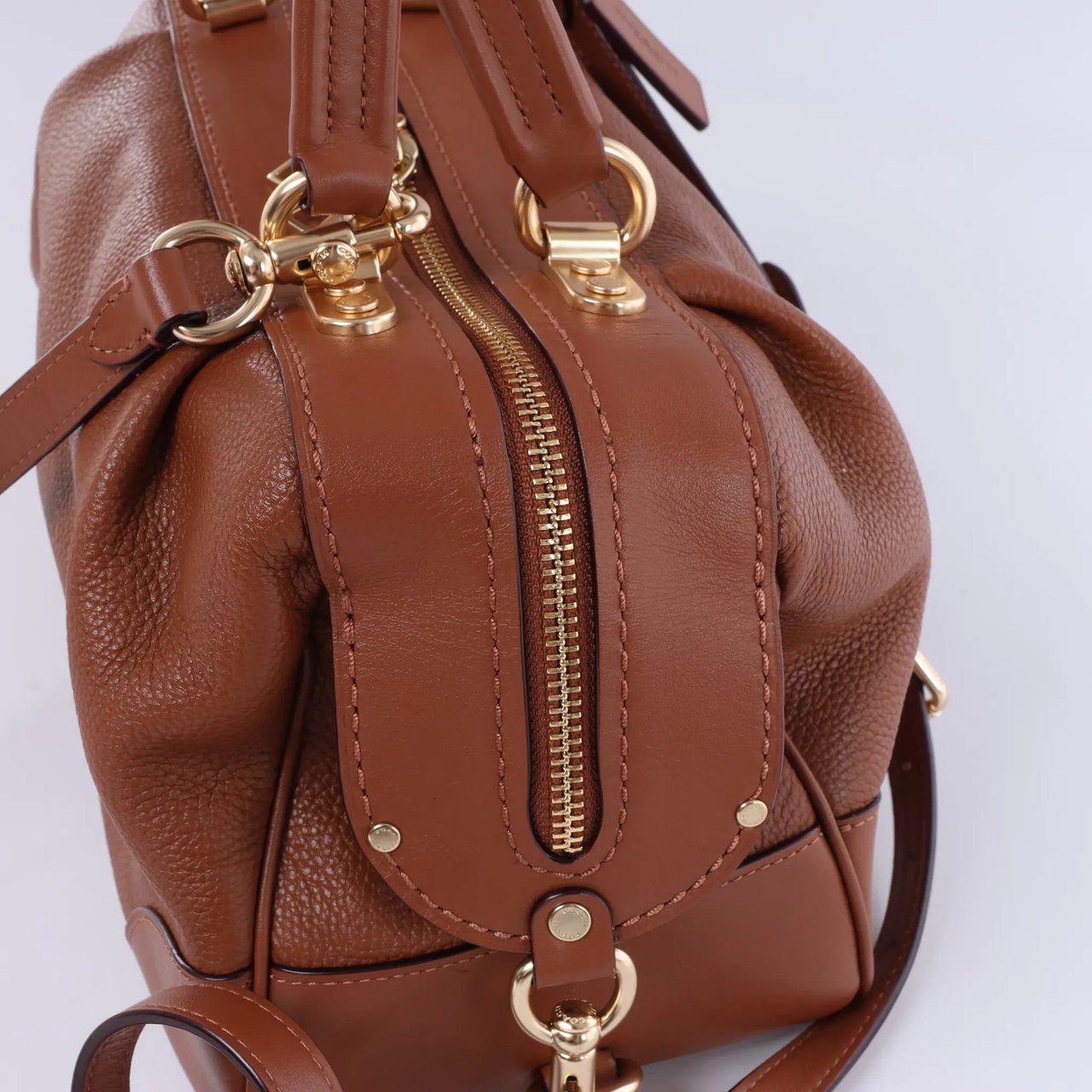Coach Lane Satchel Leather 2Way Handbag in Brown Bruin