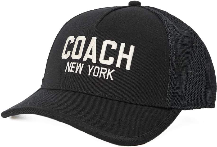 Coach Embroidered Logo Trucker Hat Cap Zwart