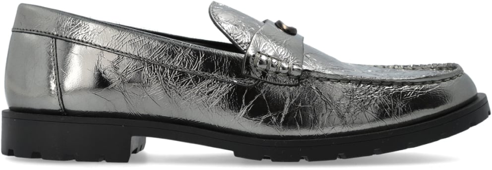 Coach Jocelyn Crinkle Leather Logo Loafers Zilver
