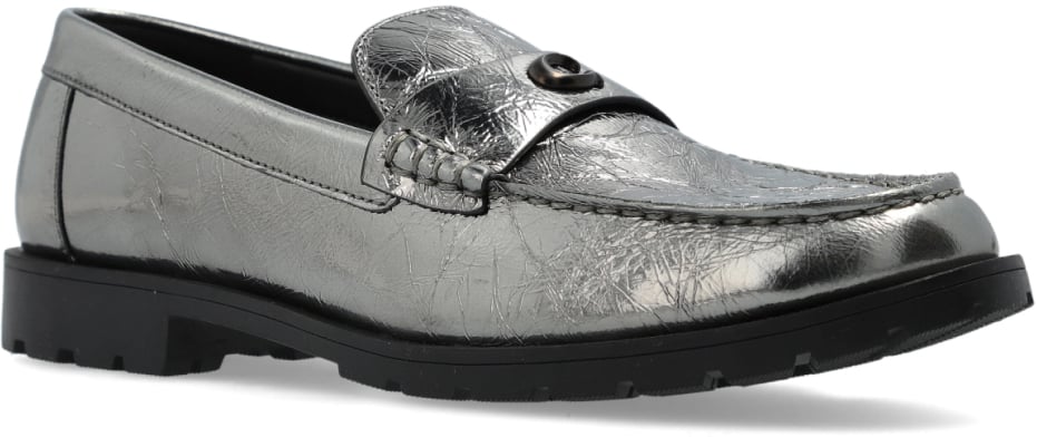 Coach Jocelyn Crinkle Leather Logo Loafers Zilver
