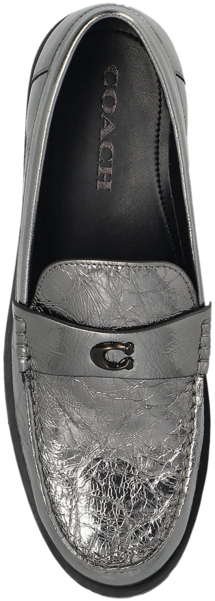 Coach Jocelyn Crinkle Leather Logo Loafers Zilver
