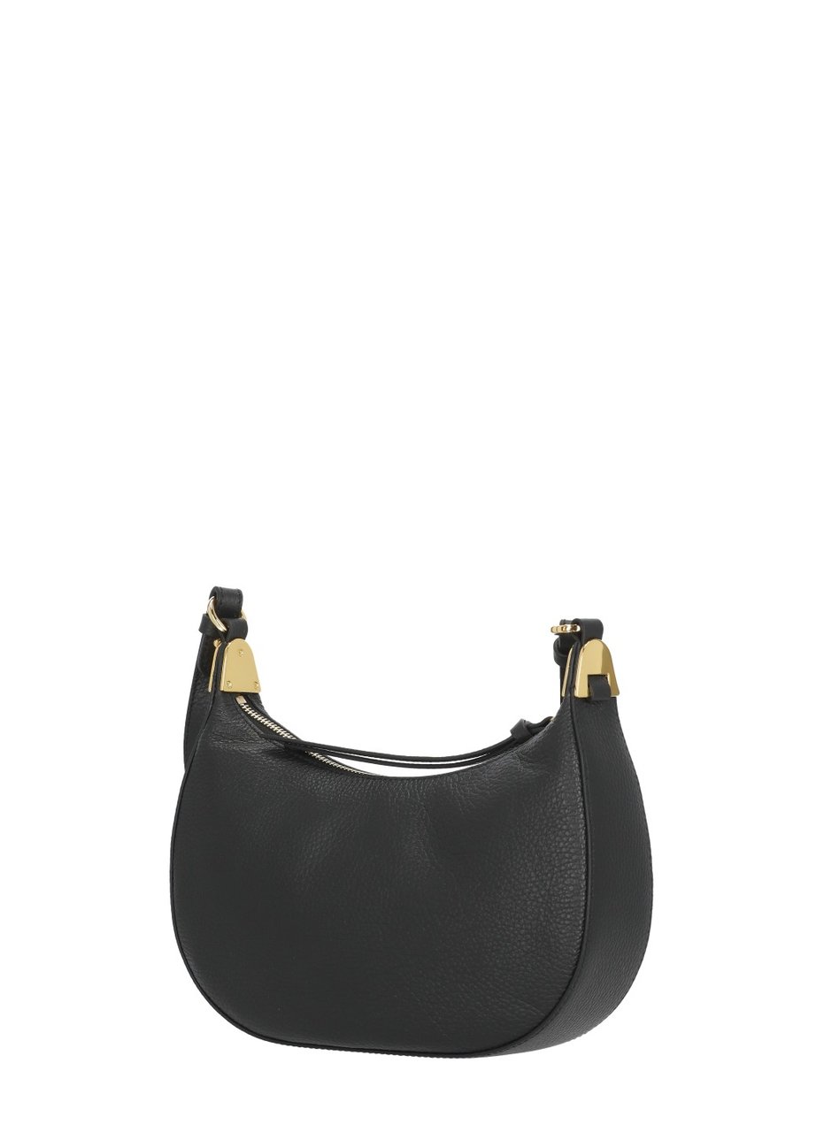 Coccinelle Crescent-Shaped Textured Leather Shoulder Bag Zwart