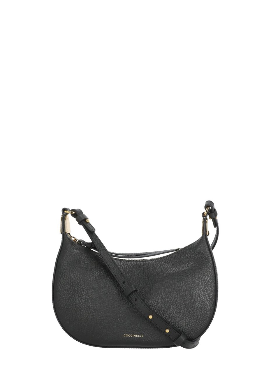 Coccinelle Crescent-Shaped Textured Leather Shoulder Bag Zwart