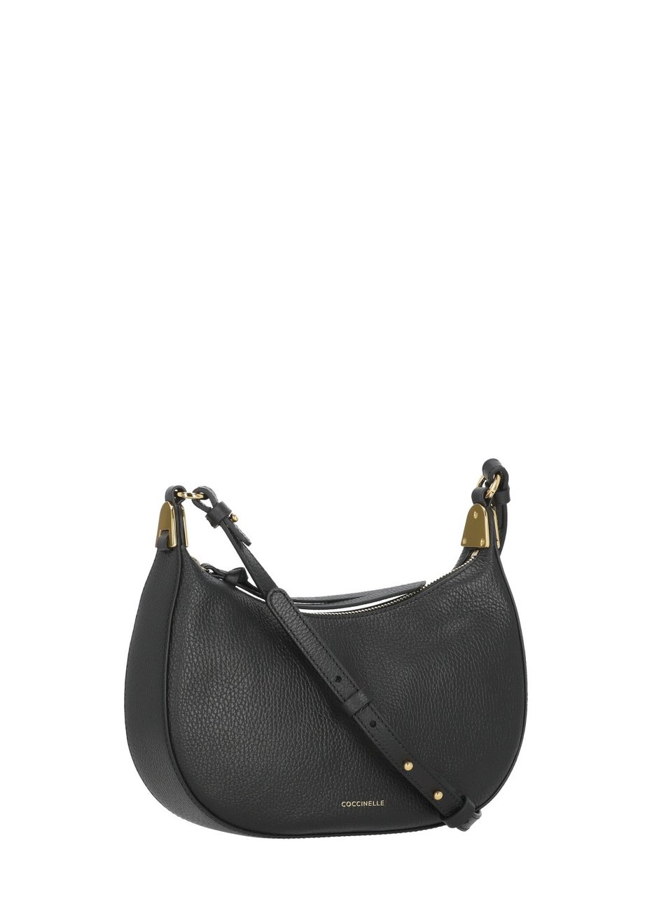Coccinelle Crescent-Shaped Textured Leather Shoulder Bag Zwart