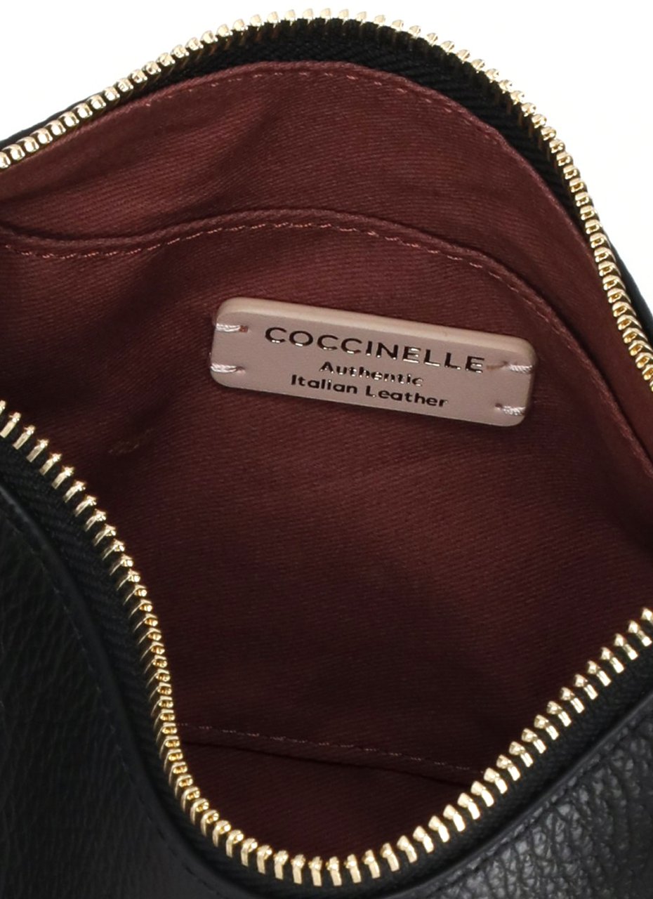 Coccinelle Crescent-Shaped Textured Leather Shoulder Bag Zwart