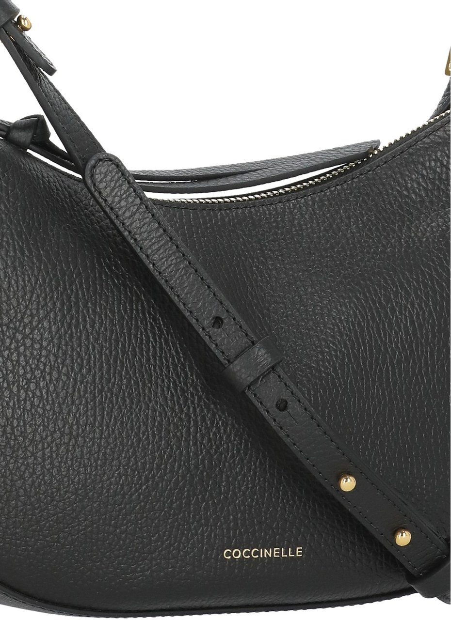 Coccinelle Crescent-Shaped Textured Leather Shoulder Bag Zwart
