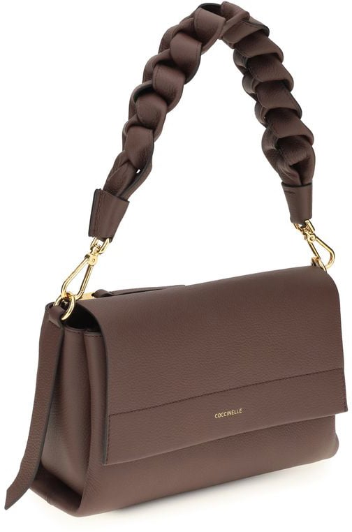 Coccinelle Brown Calf Leather Bos Taurus Shoulder Bag Zwart