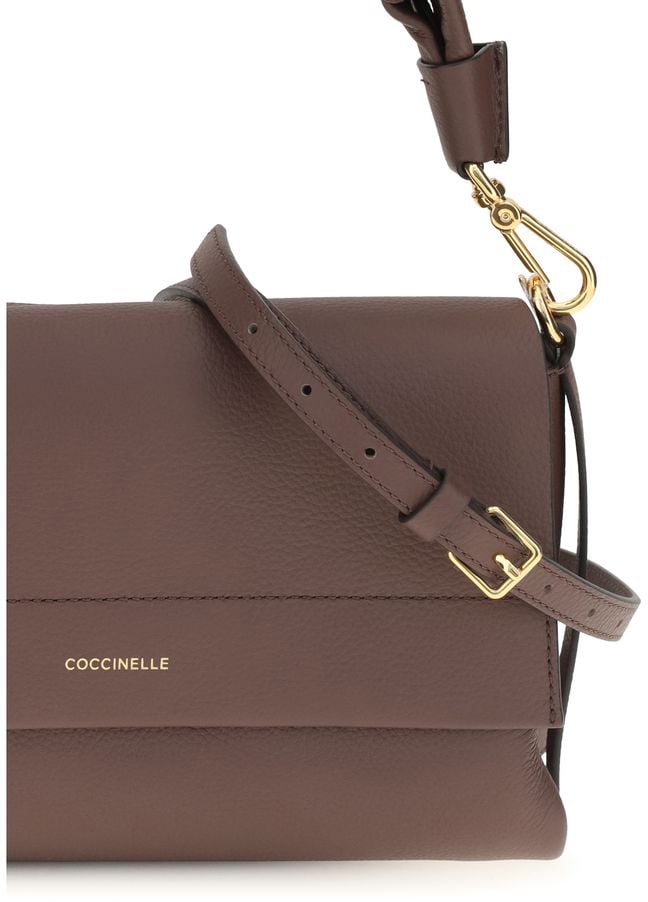 Coccinelle Brown Calf Leather Bos Taurus Shoulder Bag Zwart