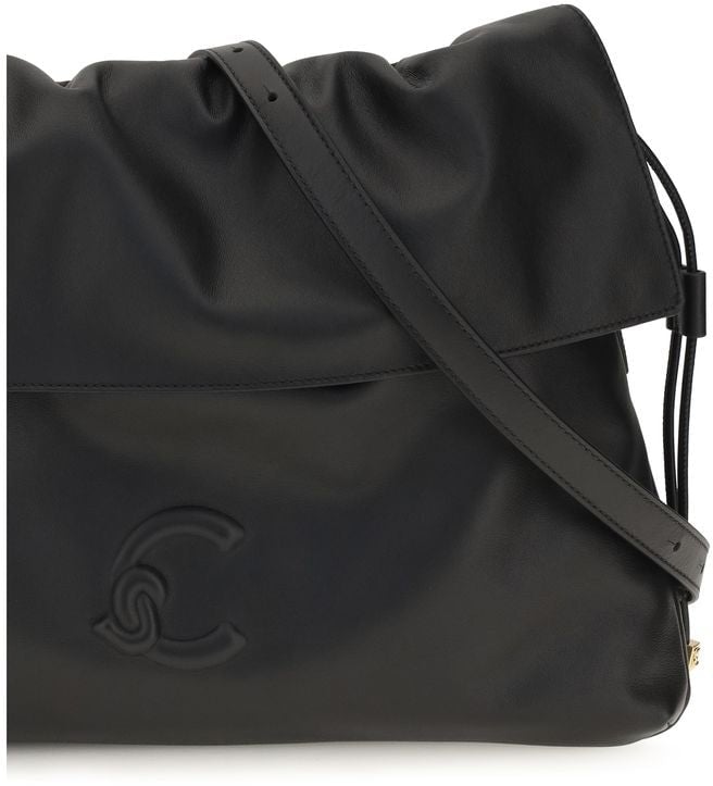 Coccinelle Black Calf Leather Bos Taurus Shoulder Bag Zwart