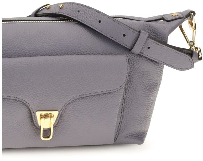 Coccinelle Gray Calf Leather Bos Taurus Shoulder Bag Grijs