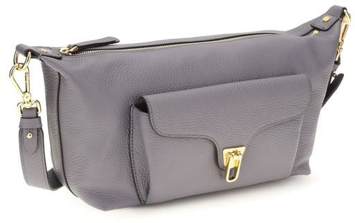 Coccinelle Gray Calf Leather Bos Taurus Shoulder Bag Grijs