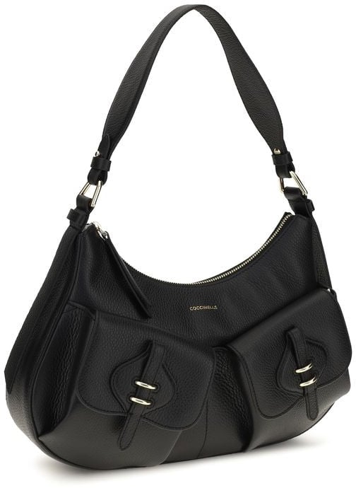 Coccinelle Black Calf Leather Bos Taurus Shoulder Bag Zwart