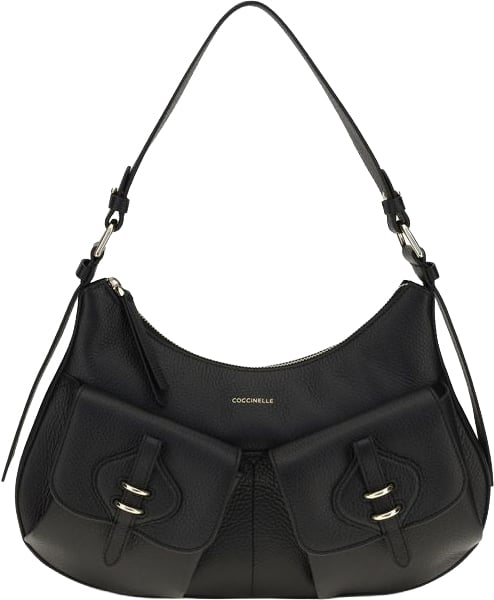 Coccinelle Black Calf Leather Bos Taurus Shoulder Bag Zwart