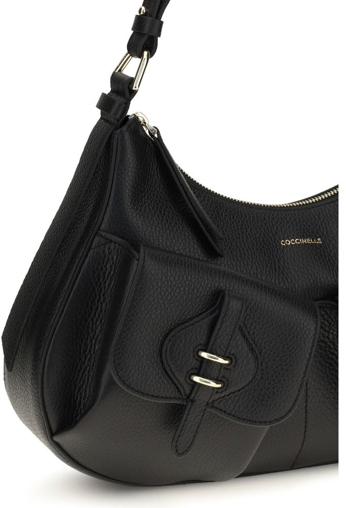 Coccinelle Black Calf Leather Bos Taurus Shoulder Bag Zwart