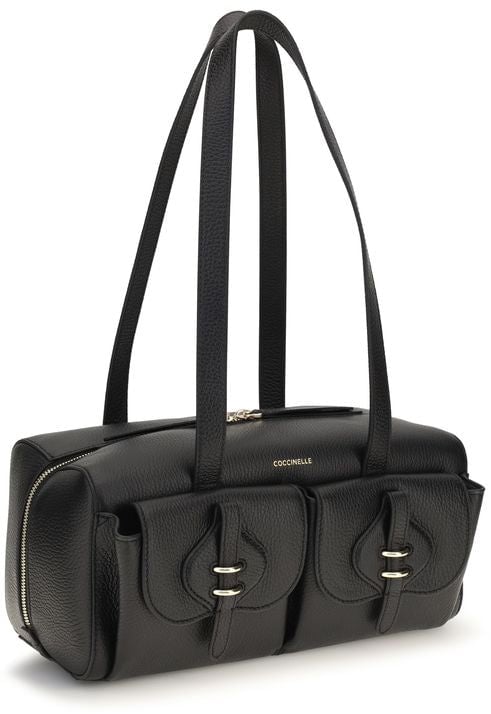 Coccinelle Black Calf Leather Bos Taurus Shoulder Bag Zwart