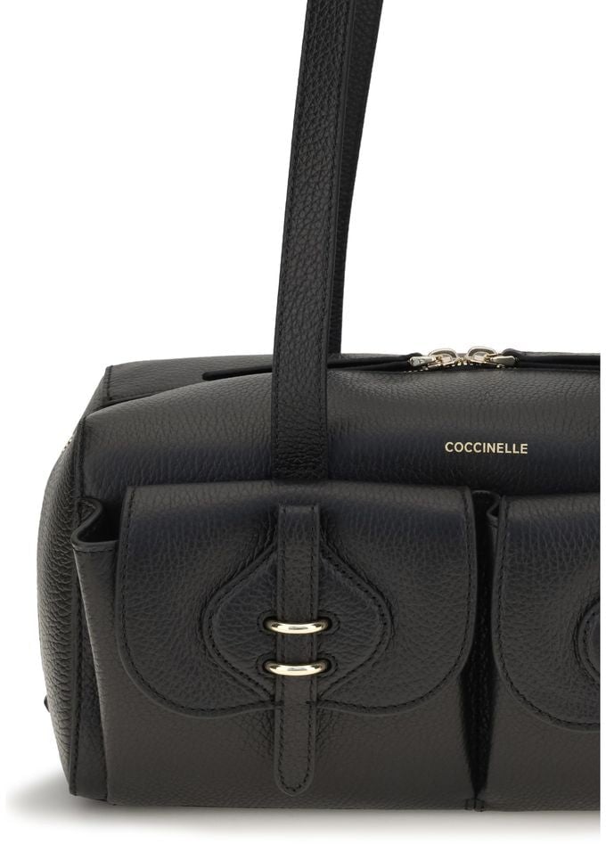 Coccinelle Black Calf Leather Bos Taurus Shoulder Bag Zwart