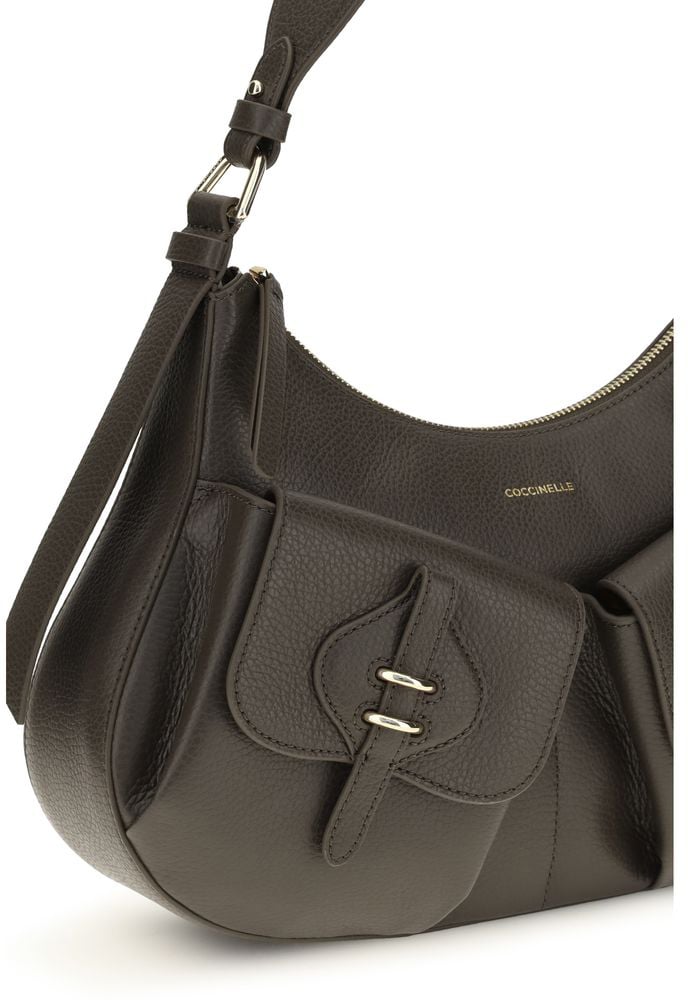 Coccinelle Brown Calf Leather Bos Taurus Shoulder Bag Zwart