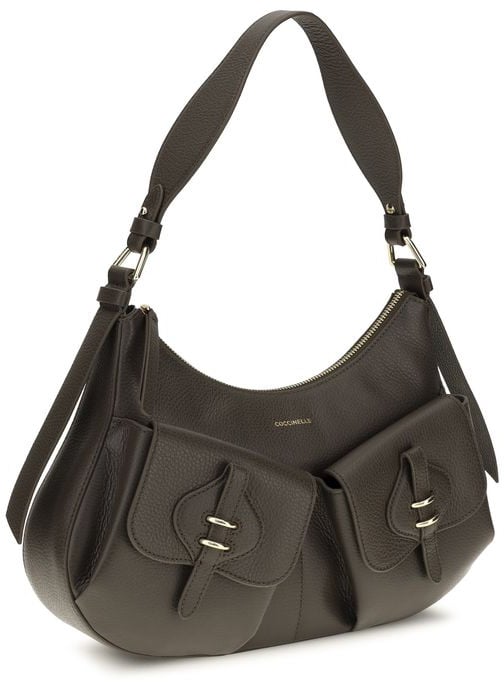 Coccinelle Brown Calf Leather Bos Taurus Shoulder Bag Zwart