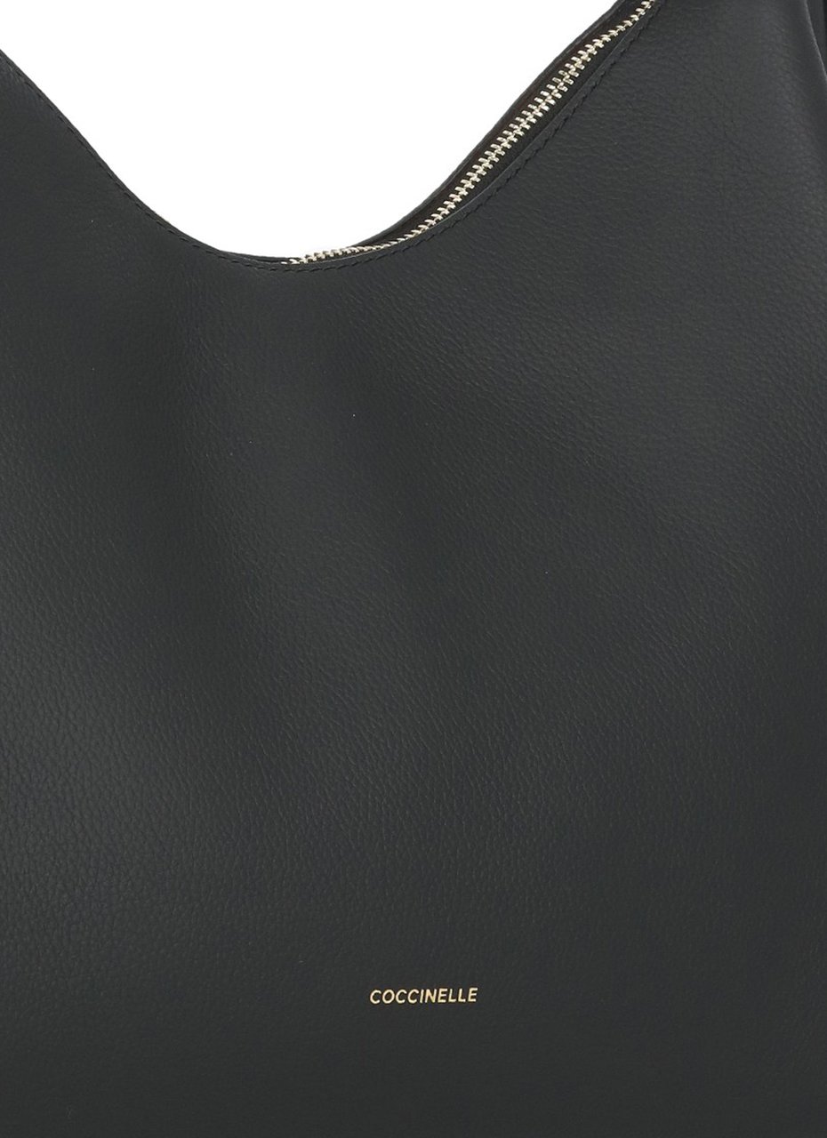Coccinelle Double Compartment Handbag With Woven Handle And Metallic Logo Zwart