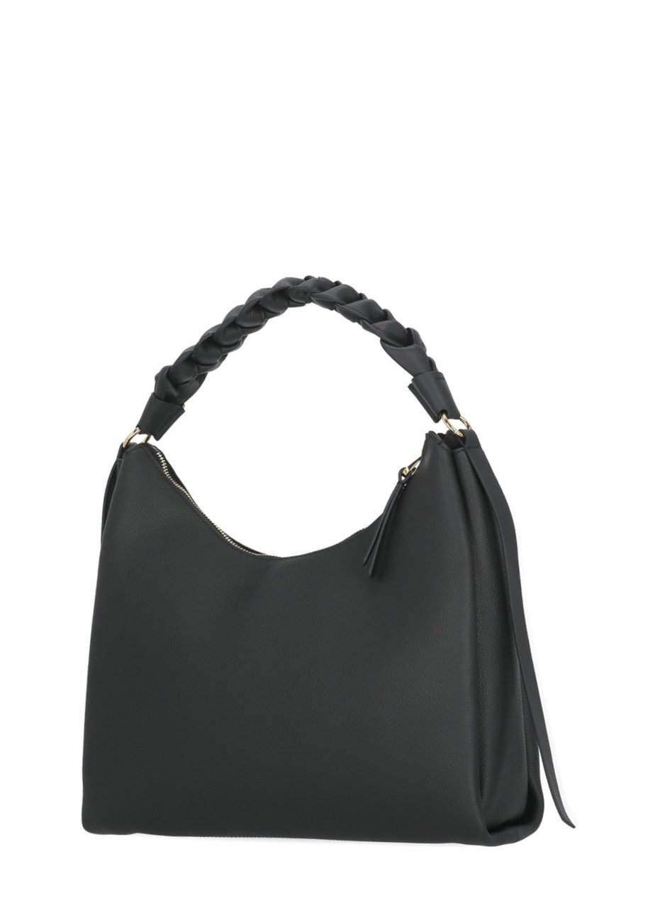 Coccinelle Double Compartment Handbag With Woven Handle And Metallic Logo Zwart