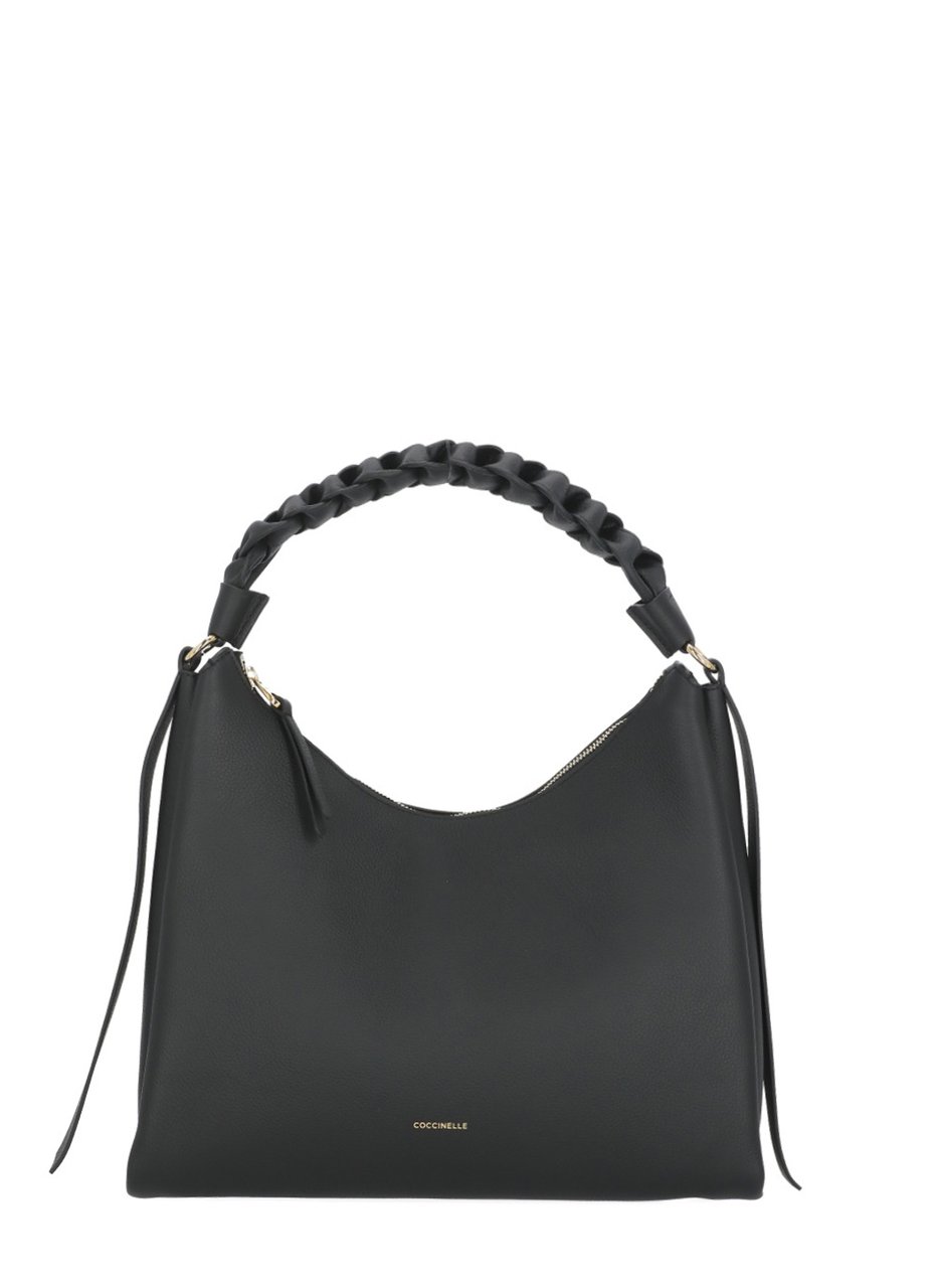 Coccinelle Double Compartment Handbag With Woven Handle And Metallic Logo Zwart