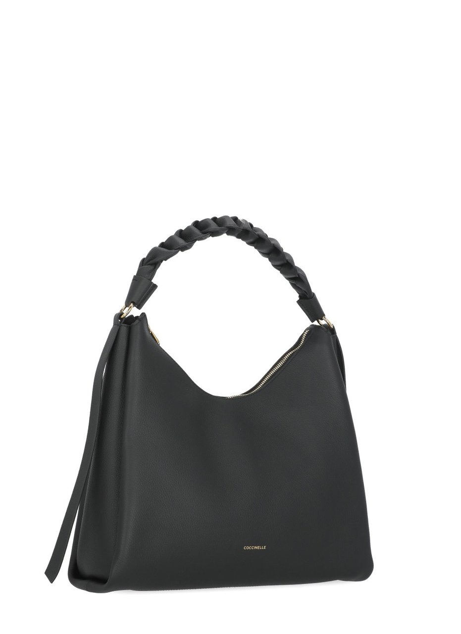 Coccinelle Double Compartment Handbag With Woven Handle And Metallic Logo Zwart