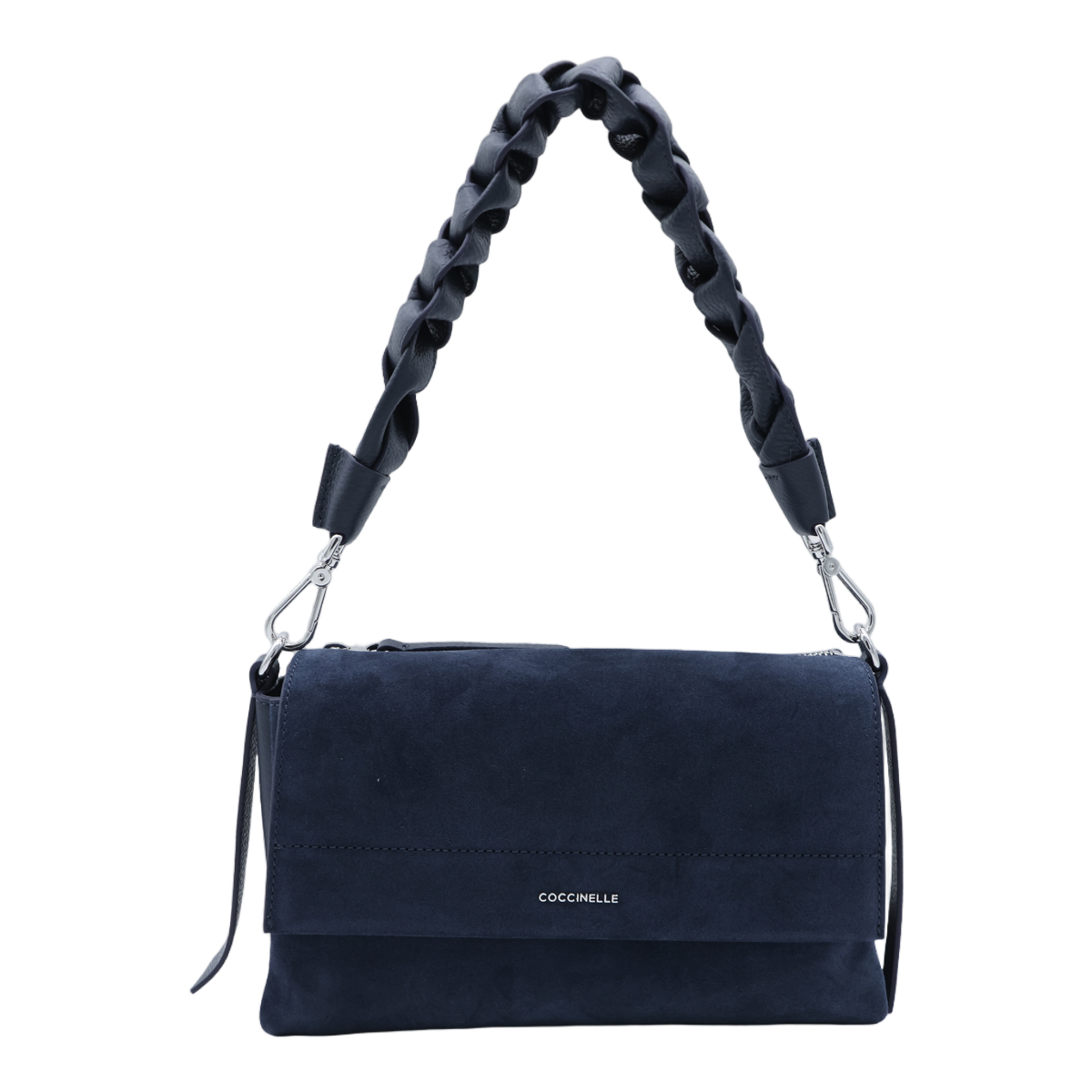 Coccinelle Rectangular Suede-Like Bag with Braided Handle Zwart