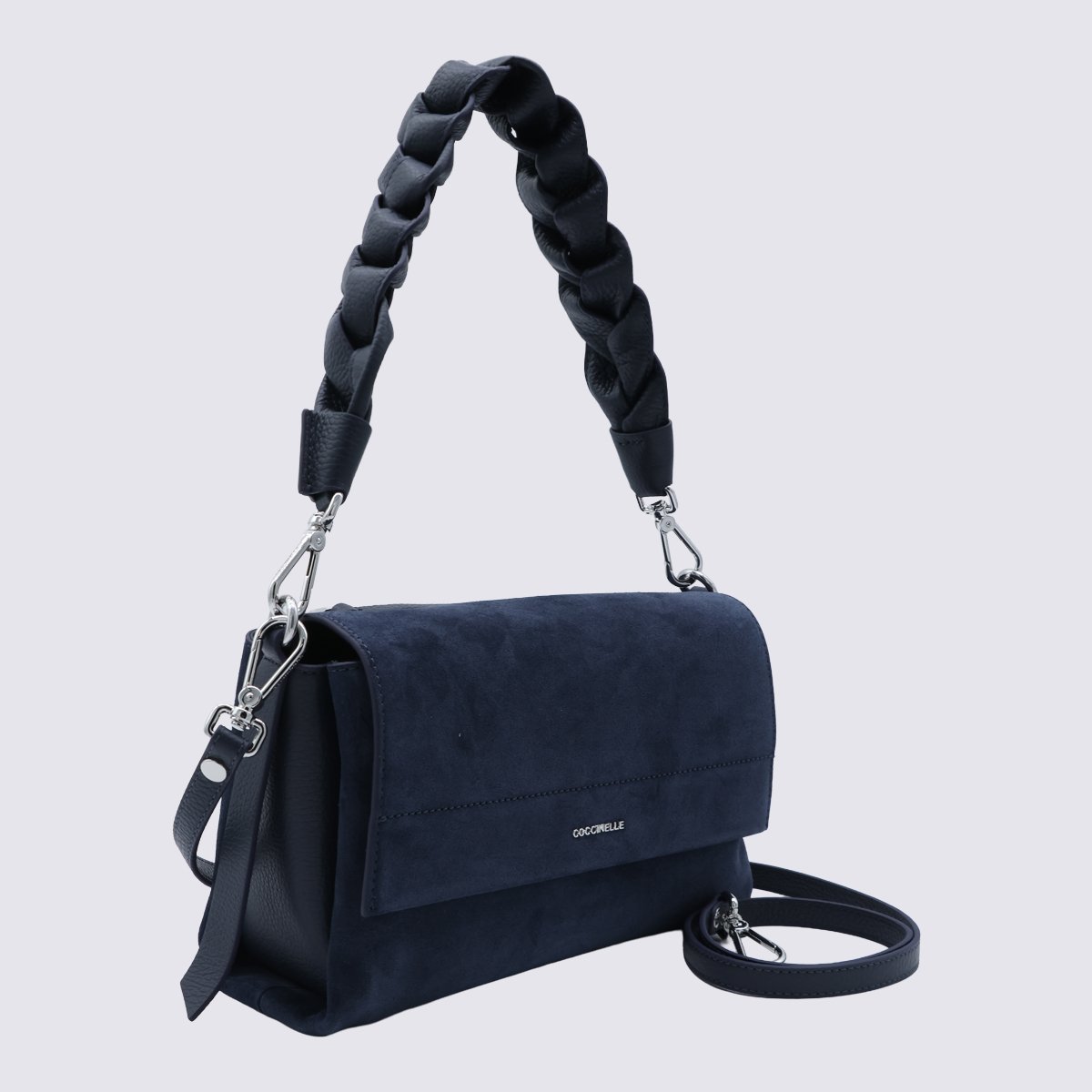 Coccinelle Rectangular Suede-Like Bag with Braided Handle Zwart