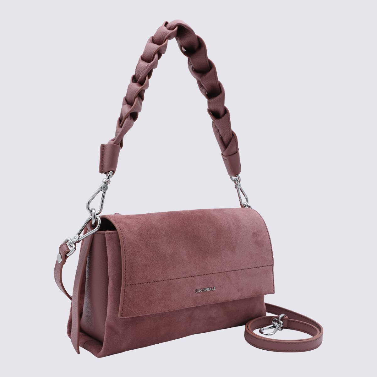 Coccinelle Muted Mauve Suede Handbag with Braided Handle Maroon
