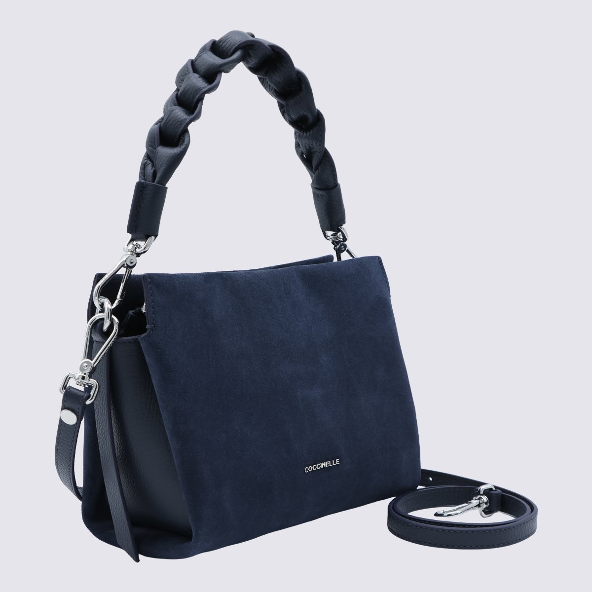Coccinelle Suede Handbag with Braided Handle and Minimalist Design Zwart