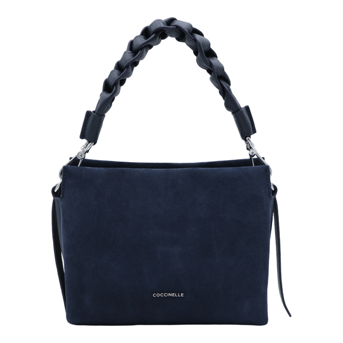 Coccinelle Suede Handbag with Braided Handle and Minimalist Design Zwart