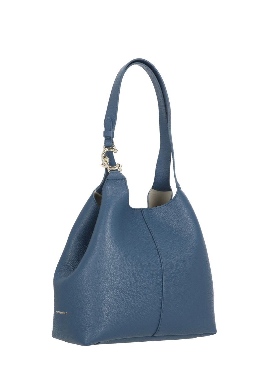 Coccinelle Structured Pebbled Leather Shoulder Bag With Contrast Logo Blauw