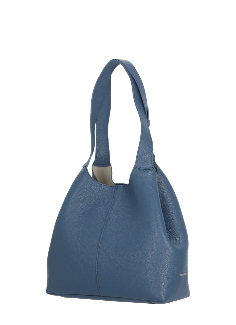 Coccinelle Structured Pebbled Leather Shoulder Bag With Contrast Logo Blauw