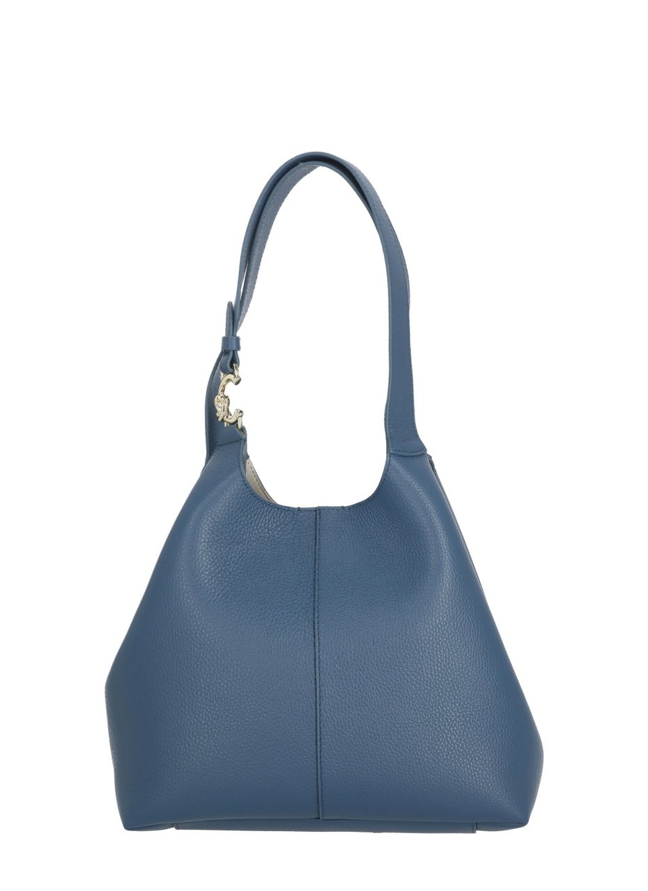Coccinelle Structured Pebbled Leather Shoulder Bag With Contrast Logo Blauw