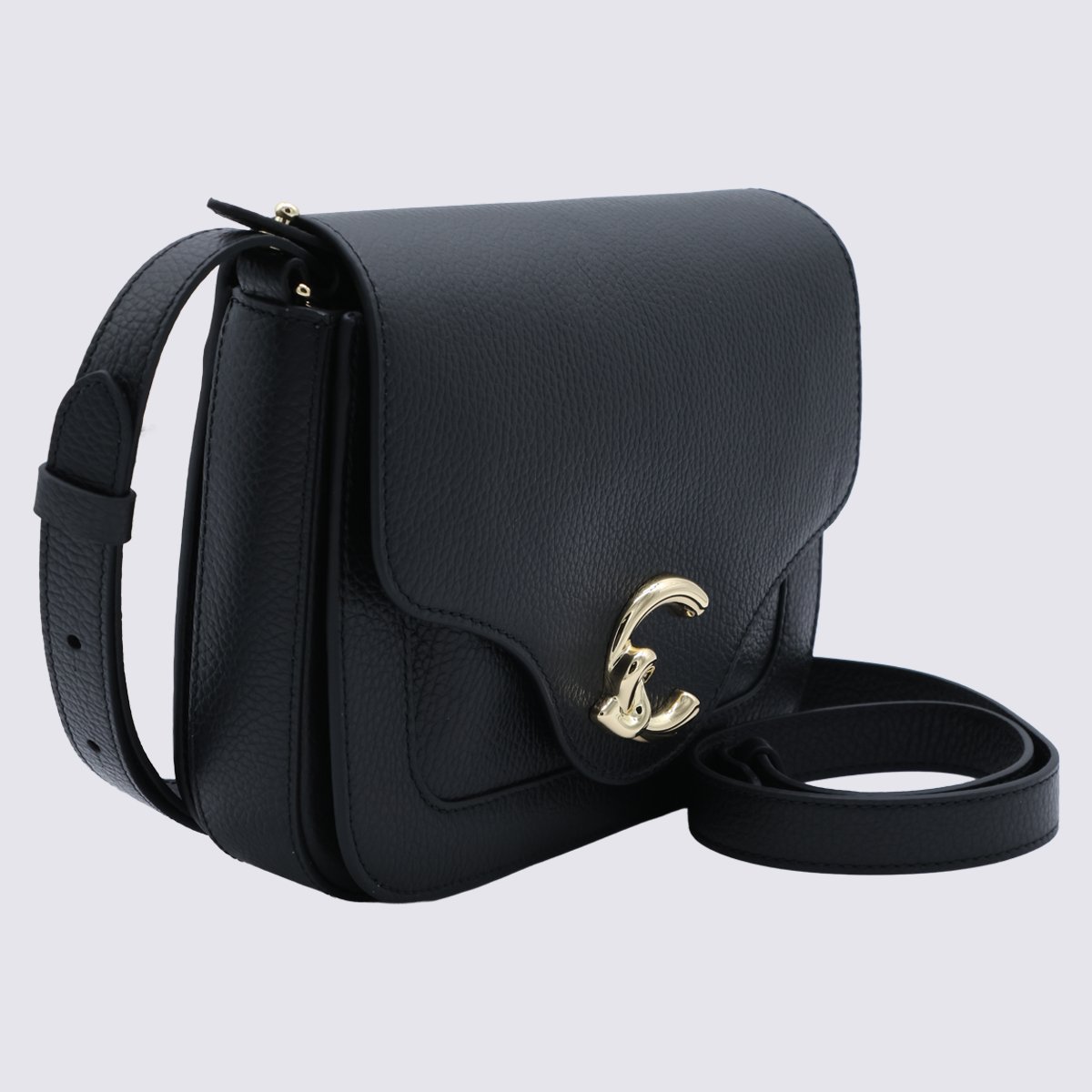 Coccinelle Structured Pebbled Handbag with Gold-tone Clasp Zwart