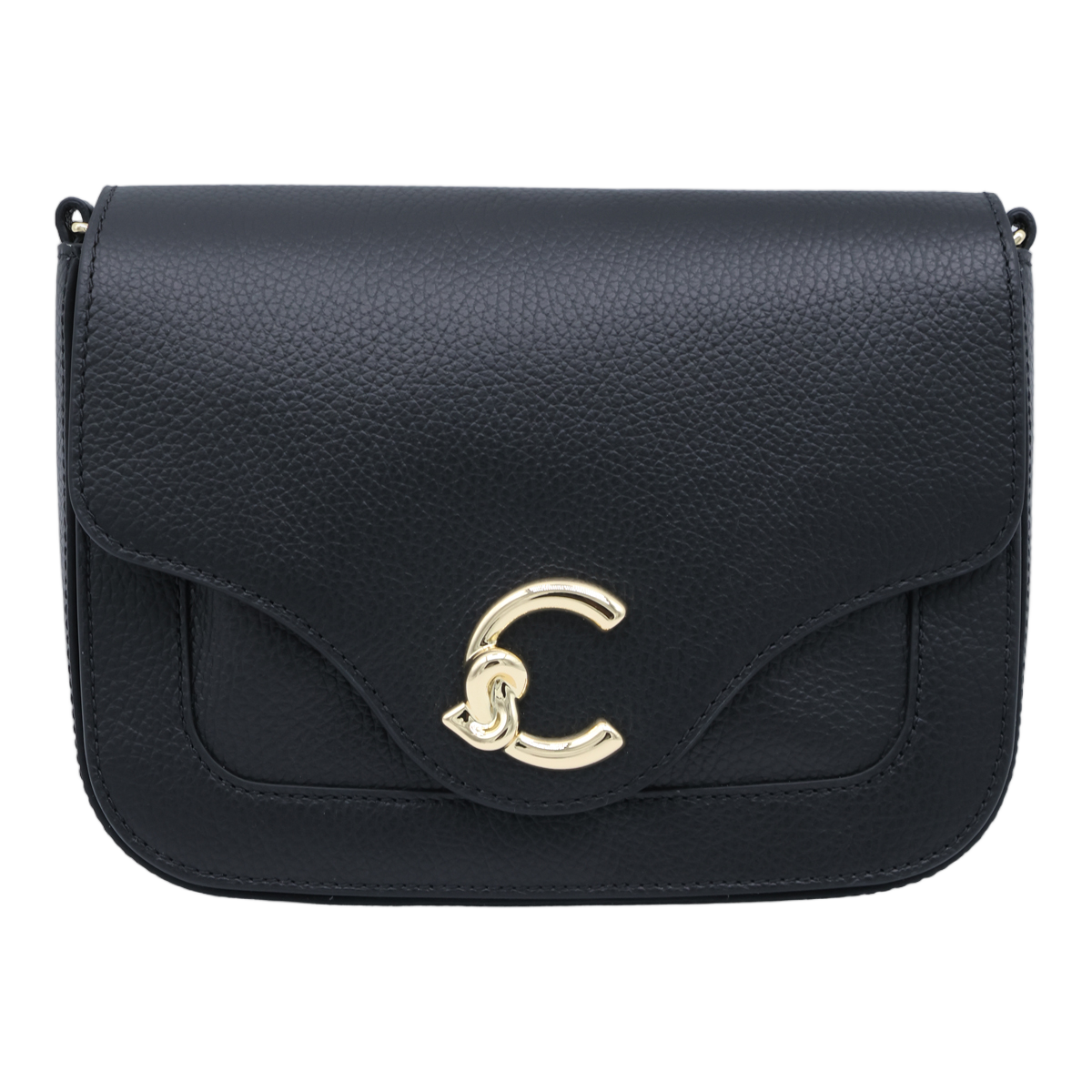 Coccinelle Structured Pebbled Handbag with Gold-tone Clasp Zwart