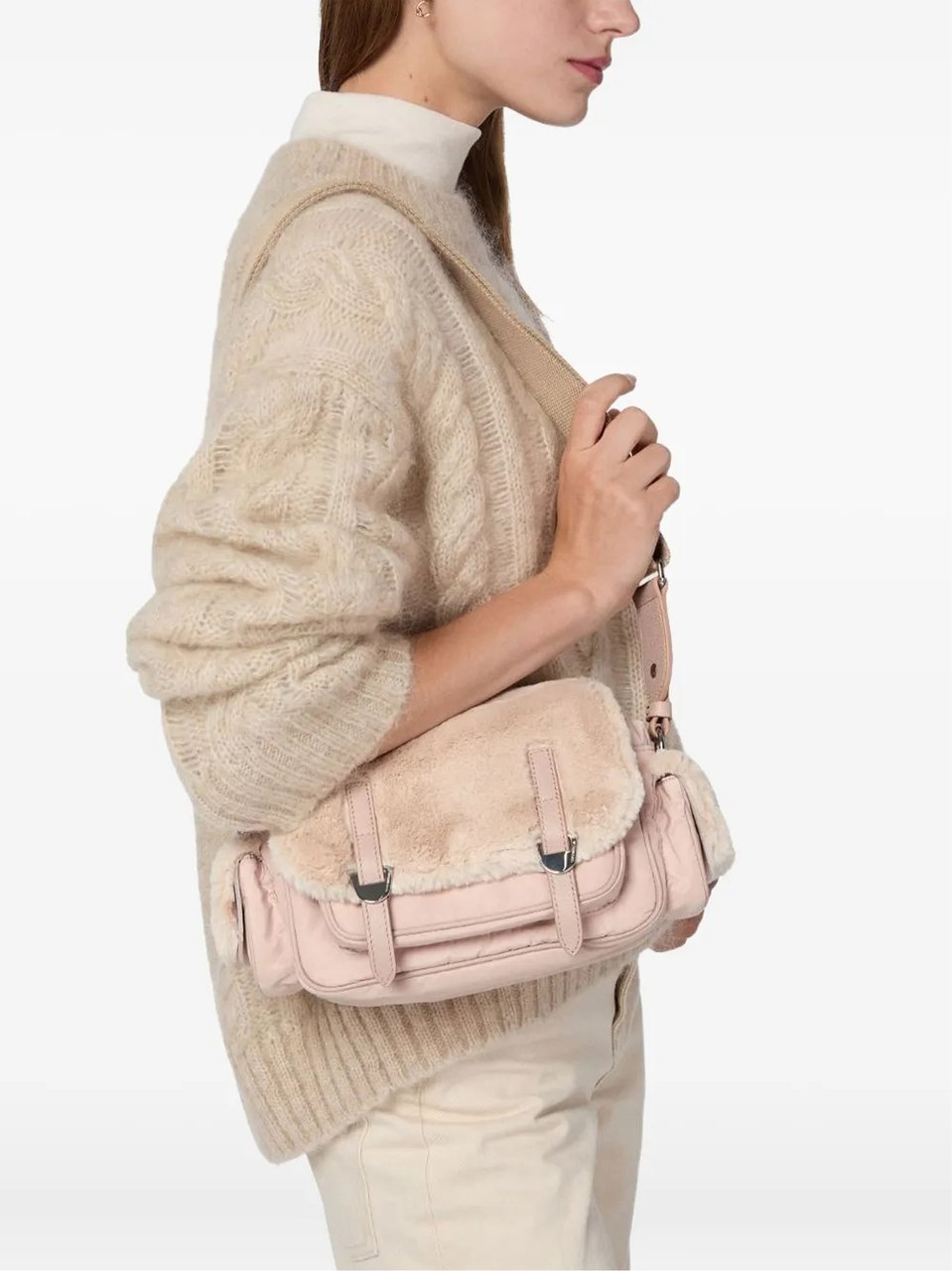 Coccinelle Campus Plush Flap Nylon Shoulder Bag Neutraal