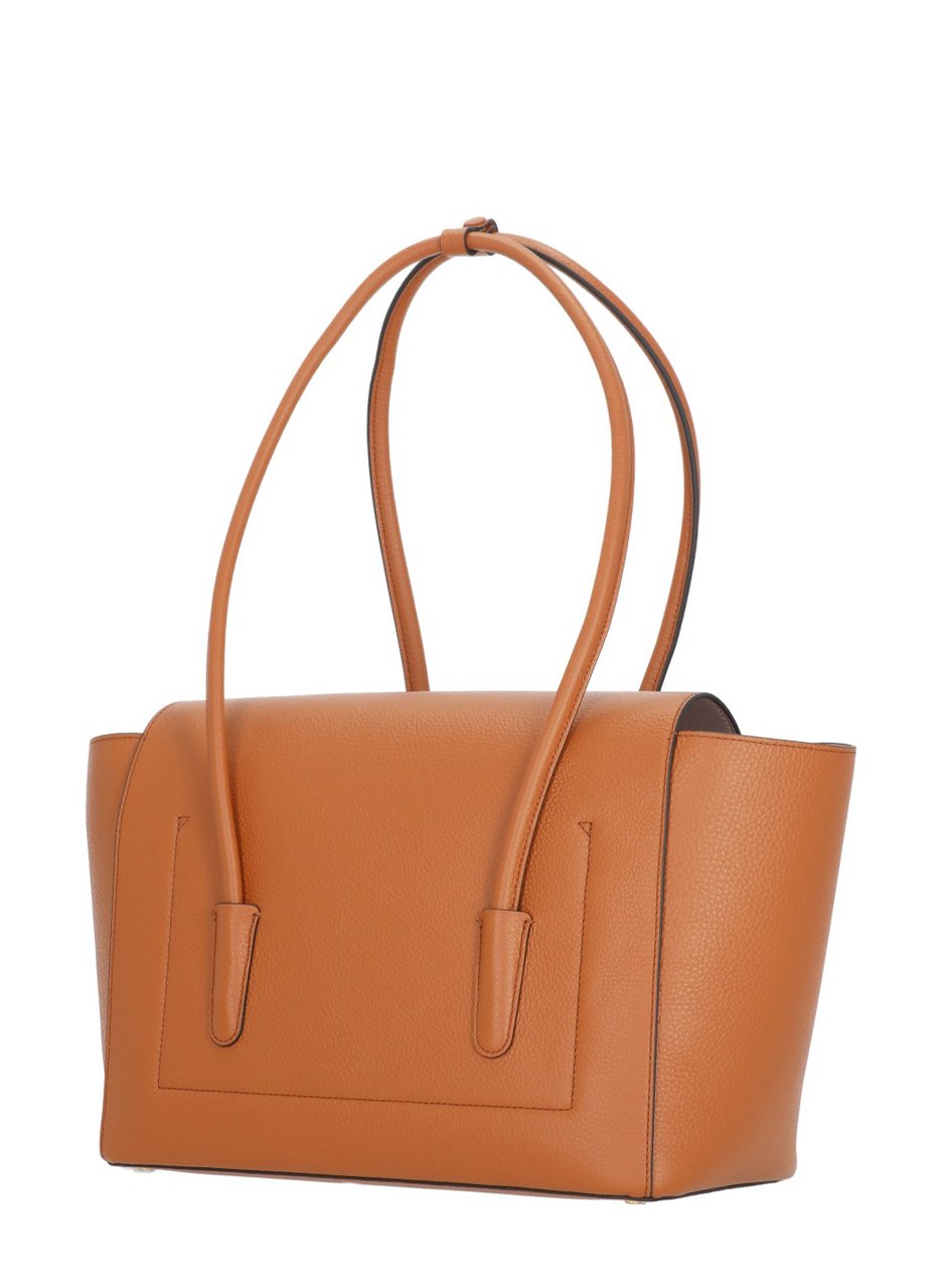 Coccinelle Structured Pebbled Leather Shoulder Bag With Gold Hardware Bruin