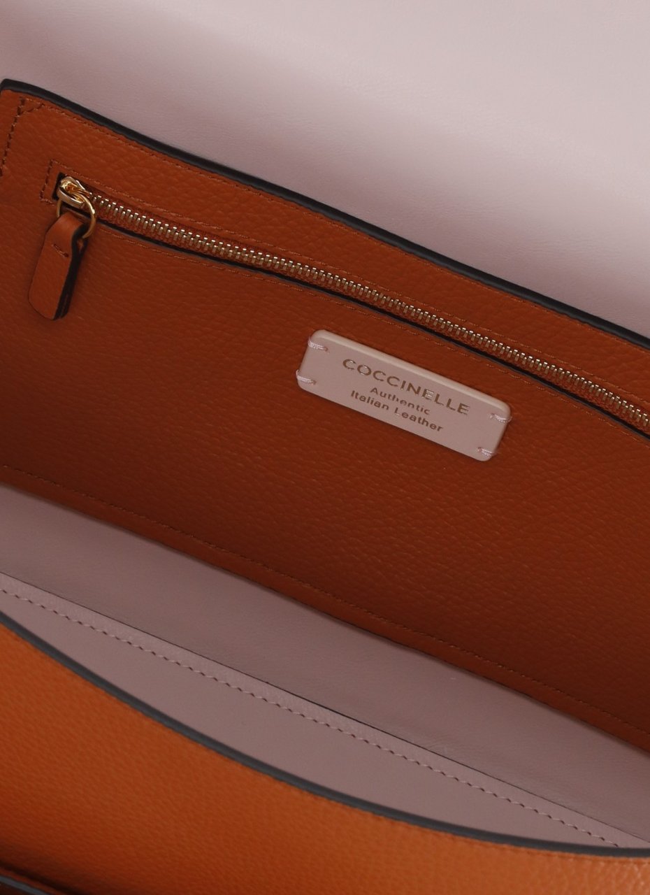 Coccinelle Structured Pebbled Leather Shoulder Bag With Gold Hardware Bruin