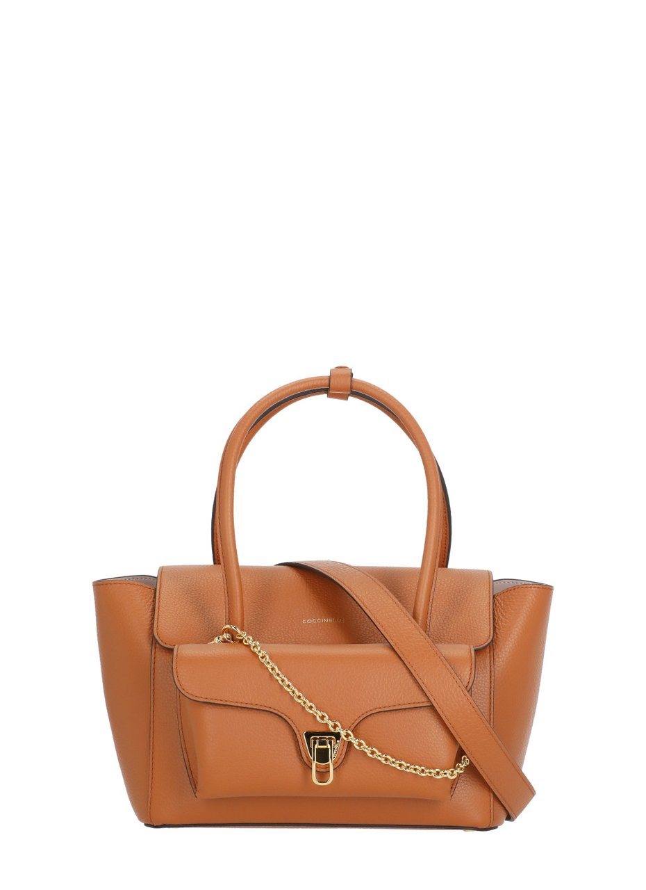 Coccinelle Structured Medium Shoulder Bag With Pebbled Leather Finish Bruin