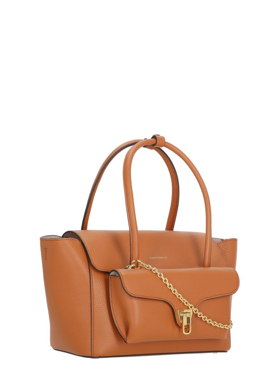 Coccinelle Structured Medium Shoulder Bag With Pebbled Leather Finish Bruin