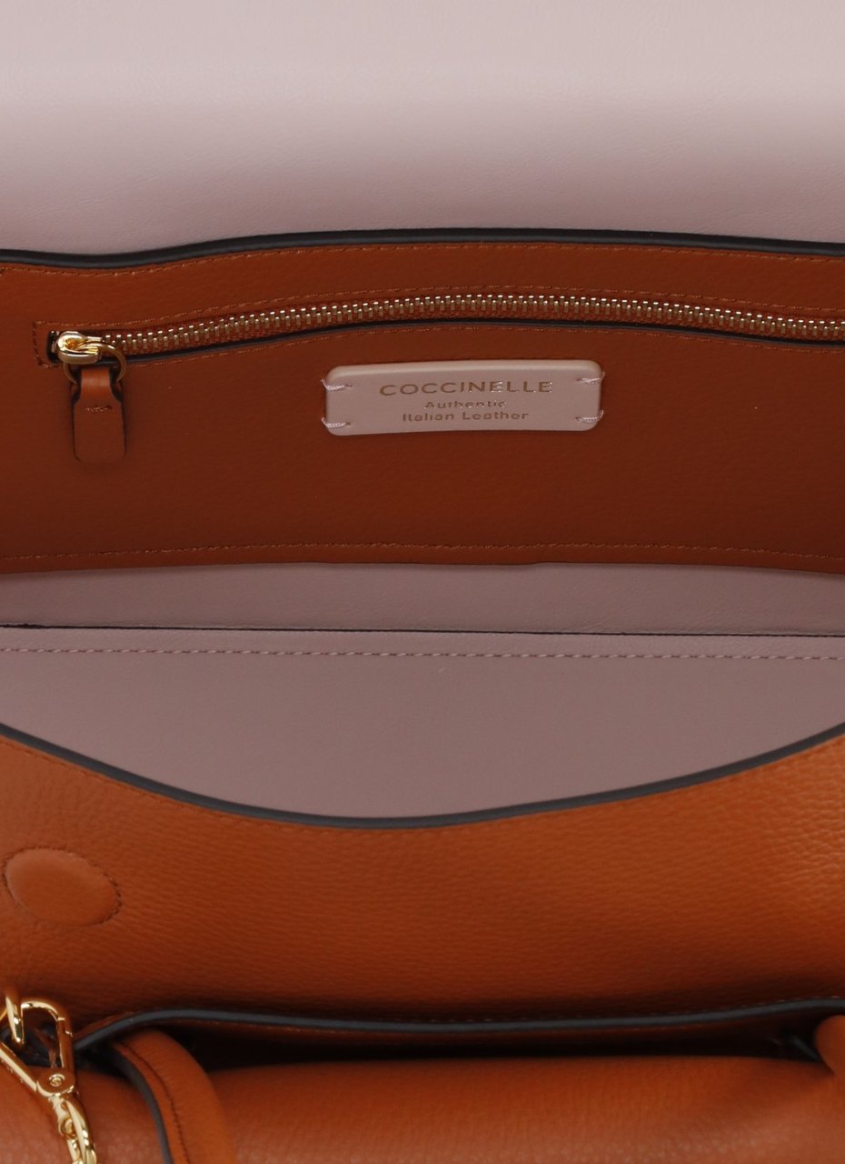 Coccinelle Structured Medium Shoulder Bag With Pebbled Leather Finish Bruin